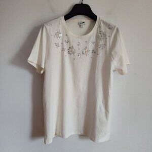 Ladies SZ M J Crew Factory Flower Jewel T-Shirt